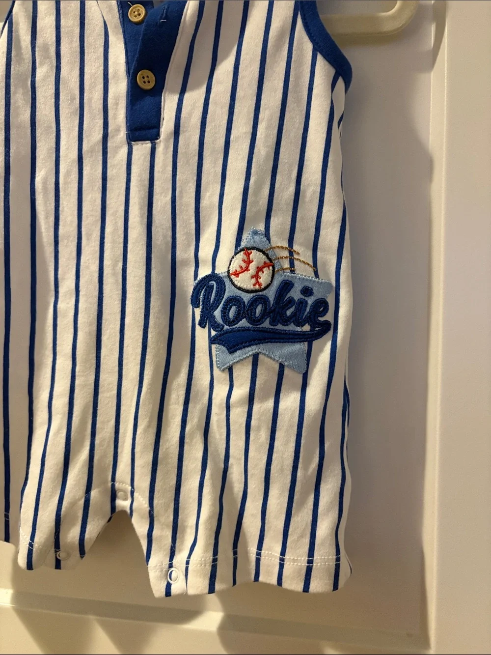 Little Me Striped 'Rookie' Baseball Romper  Baby Boy - Blue & White 6 Months